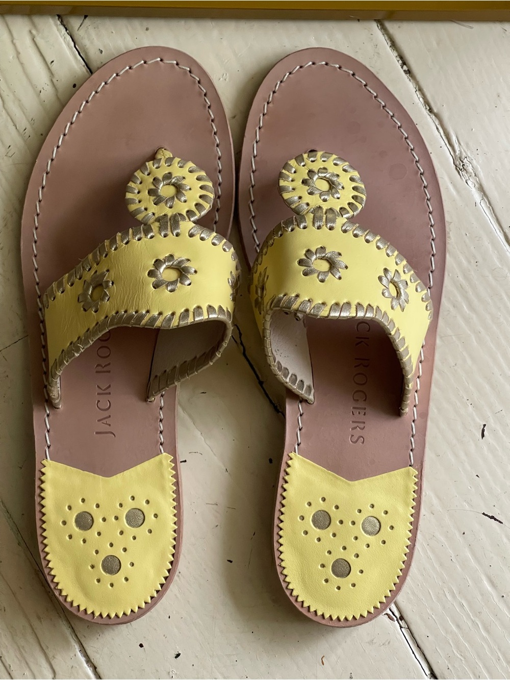Jack Rogers Yellow with Gold Trim Navajo Flat Sandals